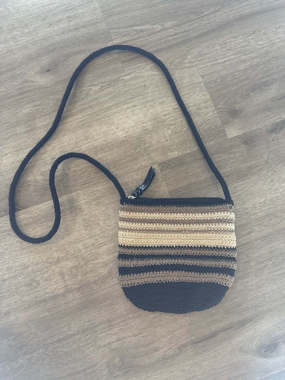 Rosetti Striped Crocheted Crossbody Bag Neutral Black Tan